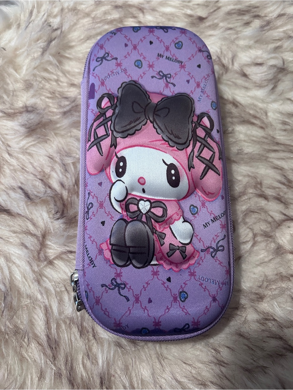 My Melody Purple Pink Bow Hard Shell Pencil Case Kawaii Sanrio Style